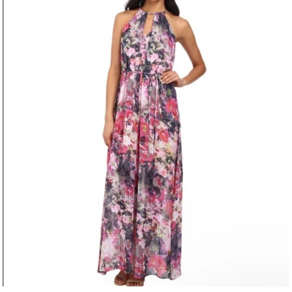 Maggy London Pink Floral Maxi Dress Size 8 - Picture 1 of 10